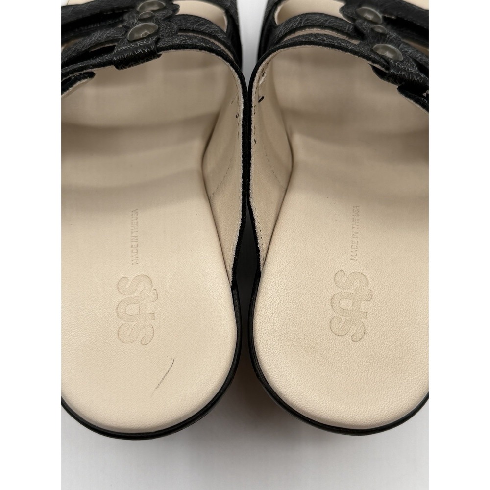SAS Ginger Wedge Sandal,Women's 7.5 M,Black Leather Adjustable Straps,NEW/DEFCTS - Picture 12 of 16